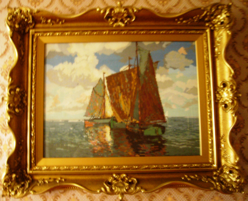 Sailboats at Sea landscape 67x43 cm. 39 colours